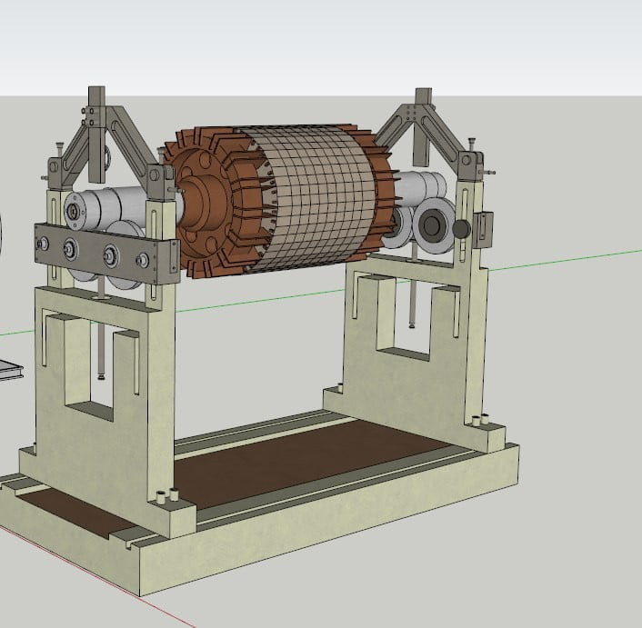 Rotor de moteur électrique sur une machine d'équilibrage dynamique avec roulements de support et capteurs pour l'analyse vibratoire